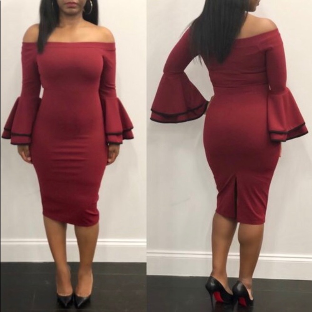 Burgundy Off-Shoulder Dress